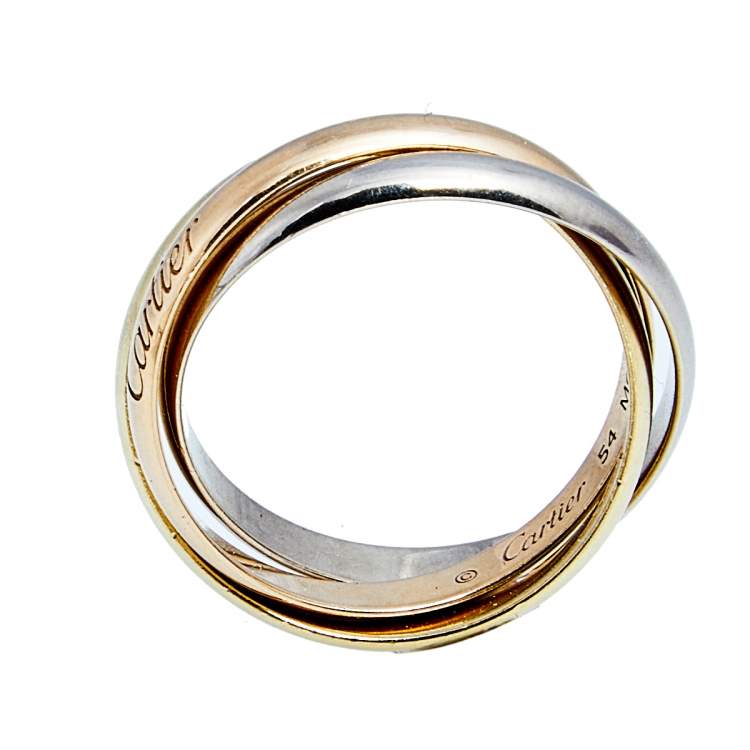 Pre Owned Cartier Trinity de Cartier 18k Three Tone Gold Rolling Ring Size 54