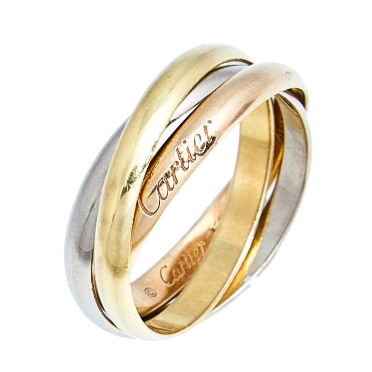 Pre Owned Cartier Trinity de Cartier 18k Three Tone Gold Rolling Ring Size 54