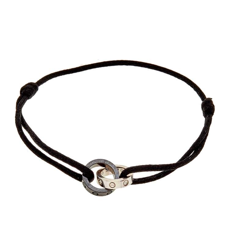 Pre Owned Cartier Love Diamond Ceramic 18K White Gold Adjustable Cord Bracelet 