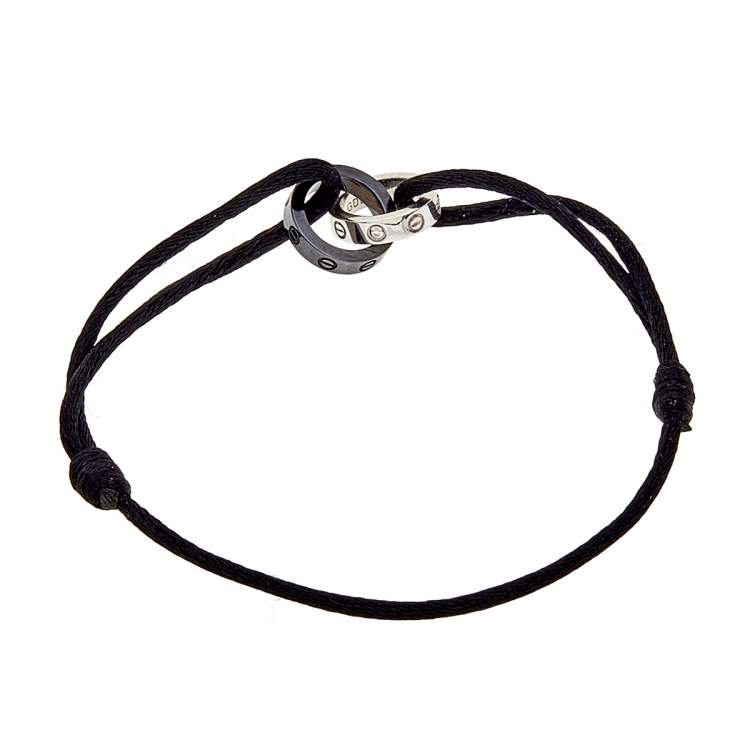 Pre Owned Cartier Love Diamond Ceramic 18K White Gold Adjustable Cord Bracelet 