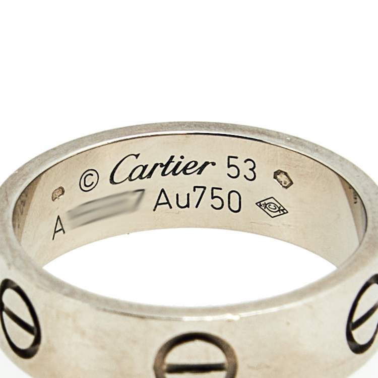 Pre Owned Cartier Love 18K White Gold Band Ring Size 53