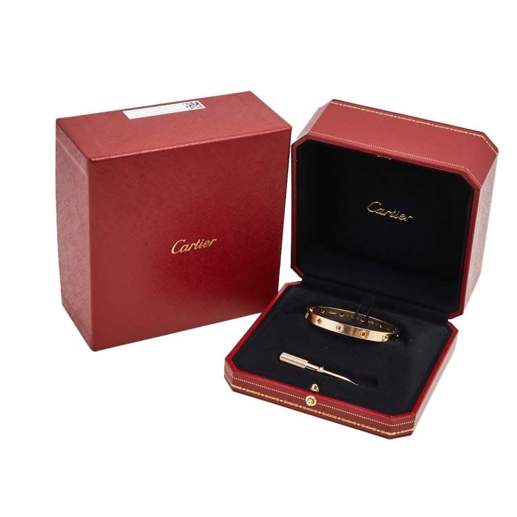 Pre Owned Cartier Love Multi Gemstones 18k Rose Gold Bangle Bracelet 17
