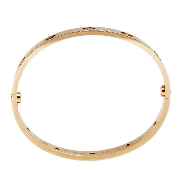 Pre Owned Cartier Love Multi Gemstones 18k Rose Gold Bangle Bracelet 17