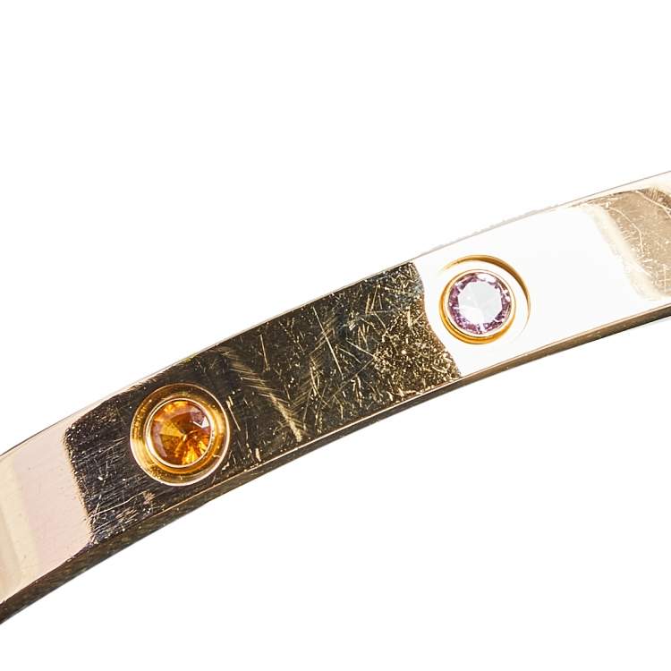 Pre Owned Cartier Love Multi Gemstones 18k Rose Gold Bangle Bracelet 17