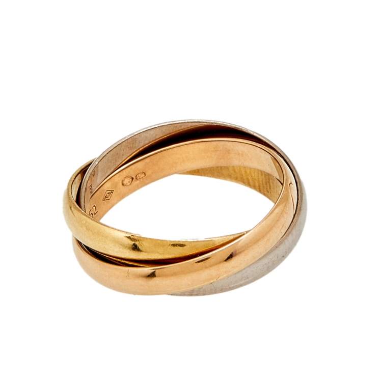 Pre Owned Cartier Trinity Classic 18K Three Tone Gold Rolling Ring 50