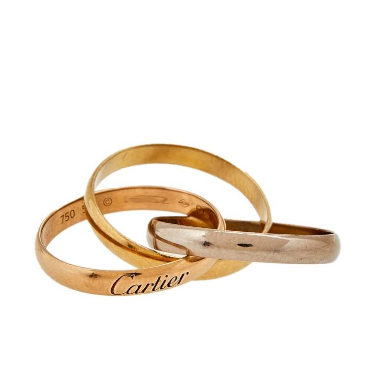 Pre Owned Cartier Trinity Classic 18K Three Tone Gold Rolling Ring 50