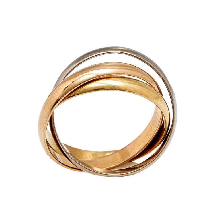 Pre Owned Cartier Trinity Classic 18K Three Tone Gold Rolling Ring 50