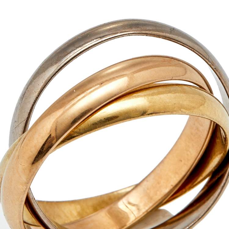 Pre Owned Cartier Trinity Classic 18K Three Tone Gold Rolling Ring 50