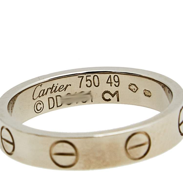 Pre Owned Cartier Love 18k White Gold Narrow Wedding Band Ring Size 49