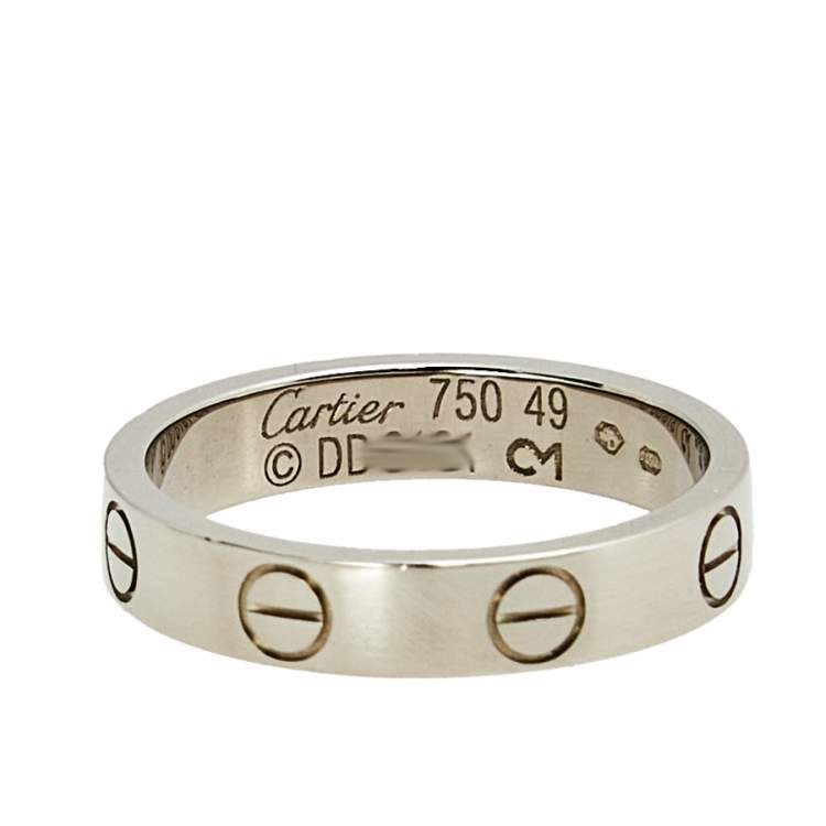 Pre Owned Cartier Love 18k White Gold Narrow Wedding Band Ring Size 49