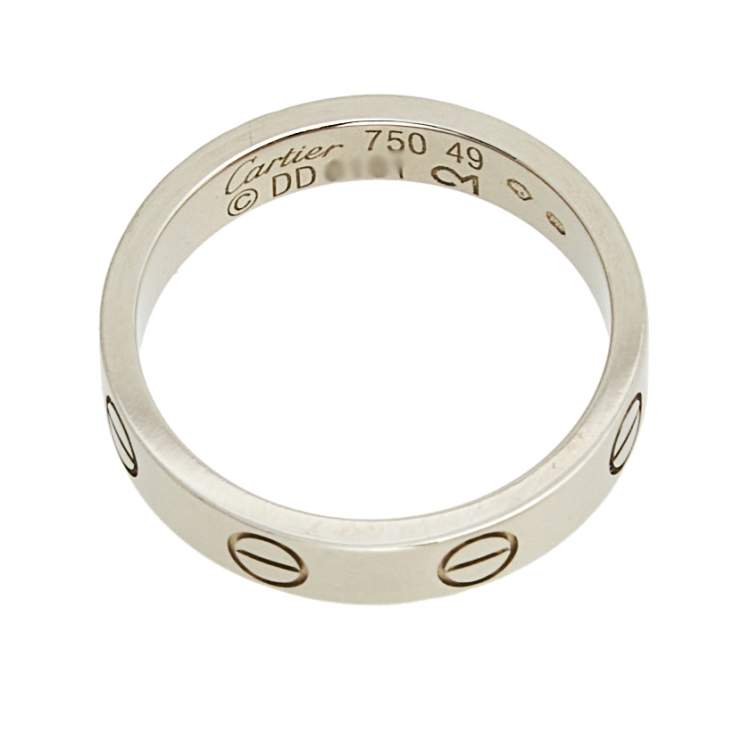 Pre Owned Cartier Love 18k White Gold Narrow Wedding Band Ring Size 49