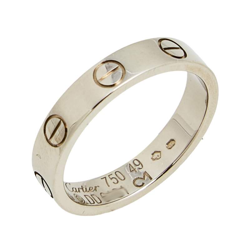 Pre Owned Cartier Love 18k White Gold Narrow Wedding Band Ring Size 49