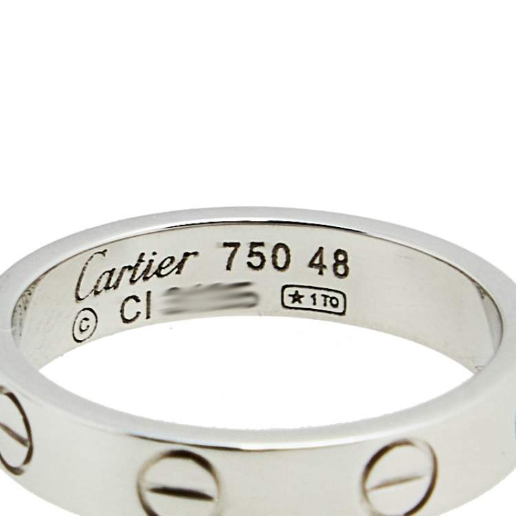 Pre Owned Cartier Love 18k White Gold Narrow Wedding Band Ring Size 48