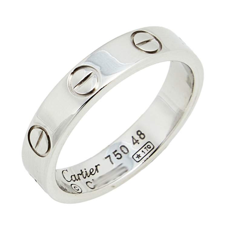 Pre Owned Cartier Love 18k White Gold Narrow Wedding Band Ring Size 48