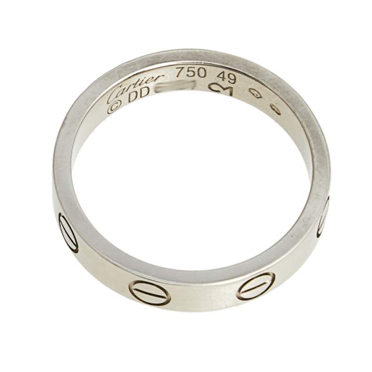 Pre Owned Cartier Love 18k White Gold Narrow Wedding Band Ring Size 49