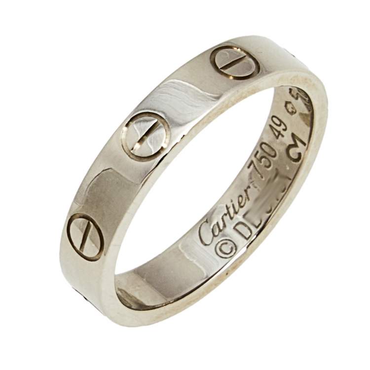 Pre Owned Cartier Love 18k White Gold Narrow Wedding Band Ring Size 49