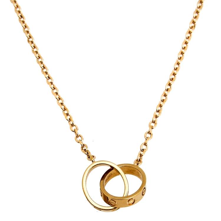 Pre Owned Cartier Love 2 Interlocking Loop 18k Rose Gold Necklace