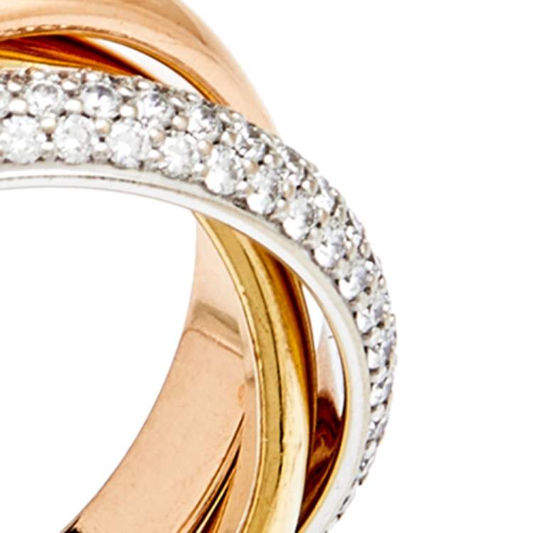 Pre Owned Cartier Trinity De Cartier Diamond 18k Three Tone Gold Rolling Ring Size 47
