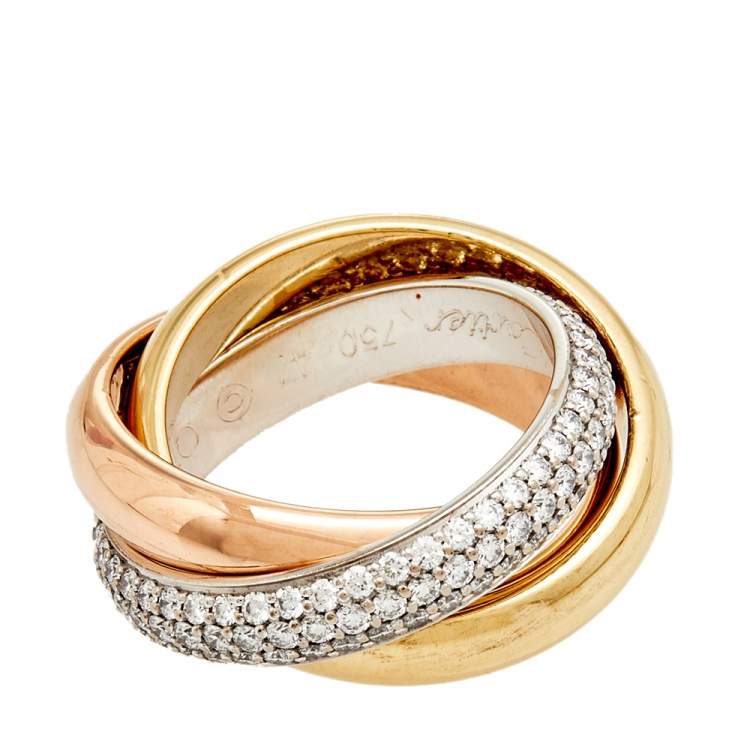 Pre Owned Cartier Trinity De Cartier Diamond 18k Three Tone Gold Rolling Ring Size 47