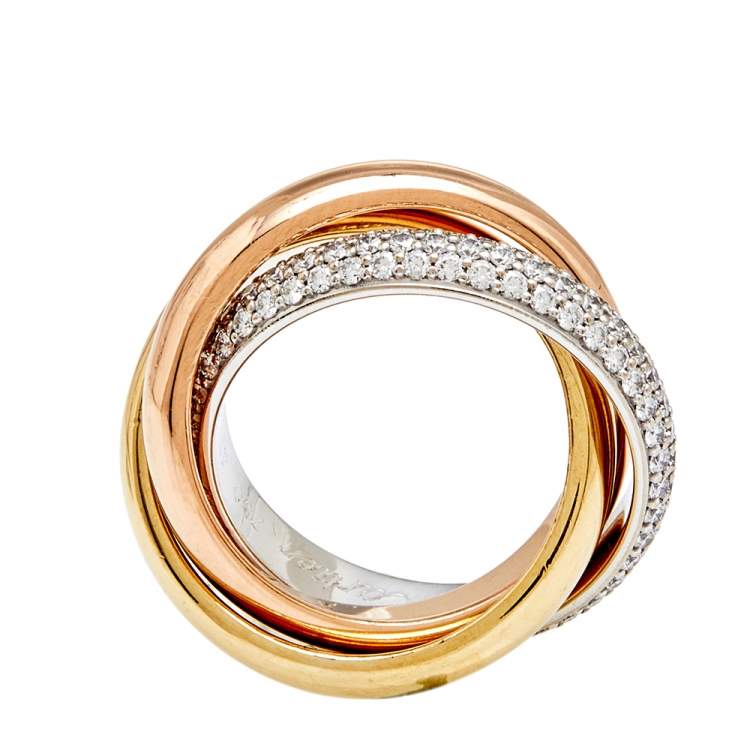 Pre Owned Cartier Trinity De Cartier Diamond 18k Three Tone Gold Rolling Ring Size 47