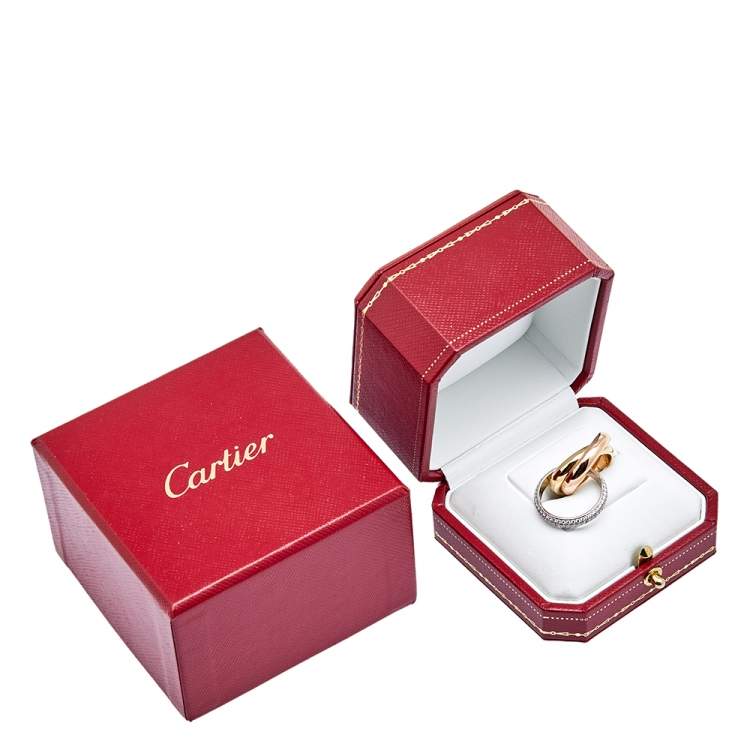 Pre Owned Cartier Trinity De Cartier Diamond 18k Three Tone Gold Rolling Ring Size 47