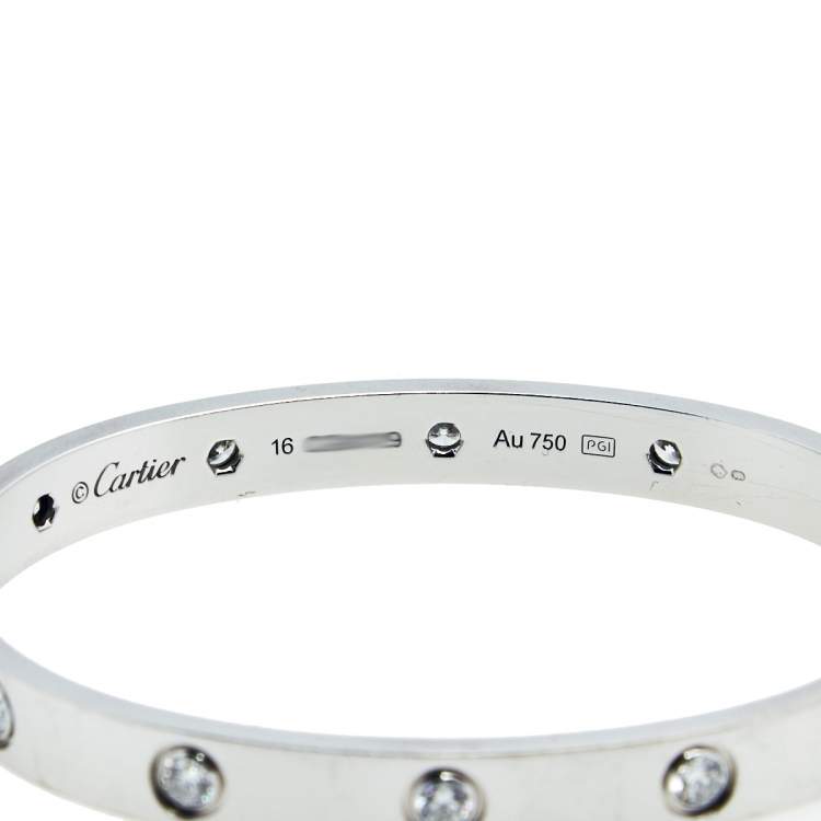 Pre Owned Cartier Love 10 Diamonds 18k White Gold Bracelet 16