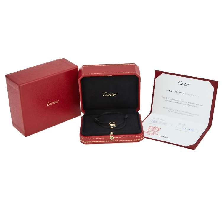 Pre Owned Cartier Trinity 18k Three Tone Gold Black Adjustable Cord Bracelet