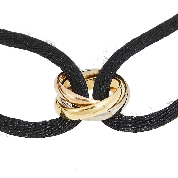 Cartier Trinity 18k Three Tone Gold Black Adjustable Cord Bracelet