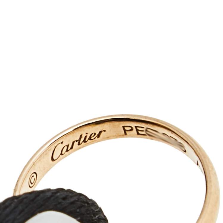 Pre Owned Cartier Trinity 18k Three Tone Gold Black Adjustable Cord Bracelet