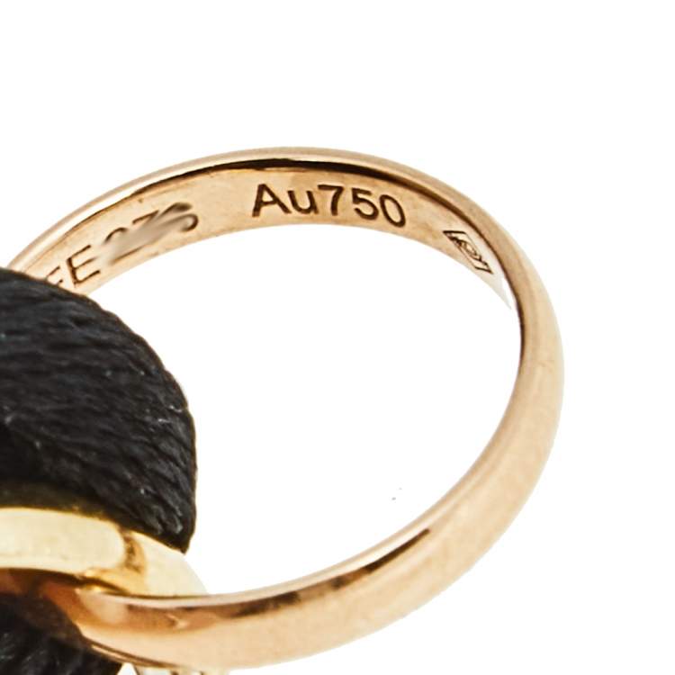 Pre Owned Cartier Trinity 18k Three Tone Gold Black Adjustable Cord Bracelet