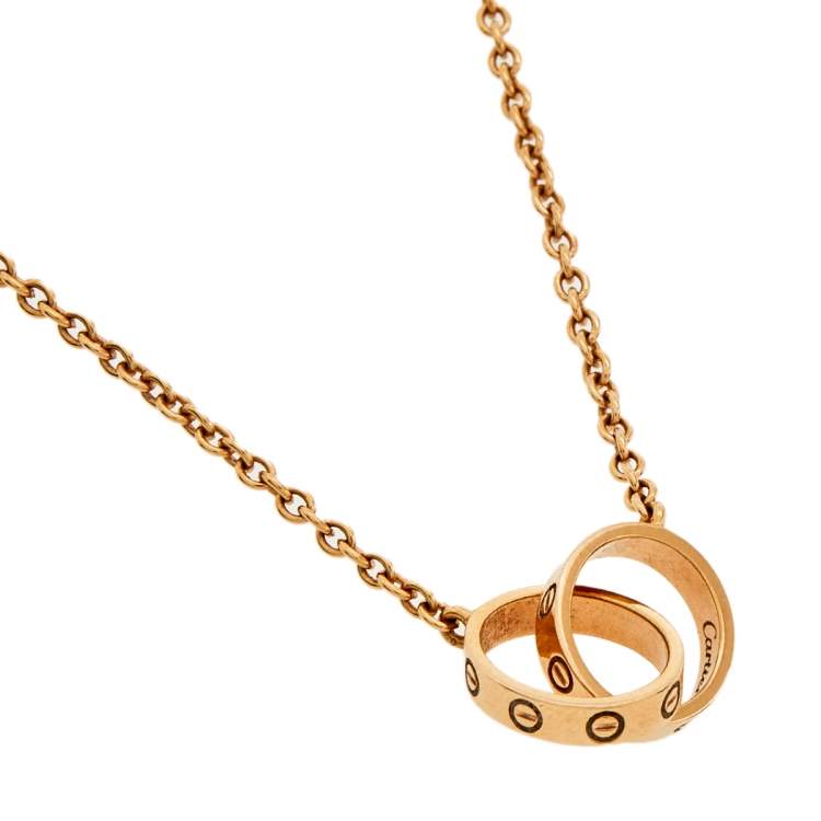 Pre Owned Cartier Love Interlocking 2 Loop 18K Rose Gold Pendant Necklace