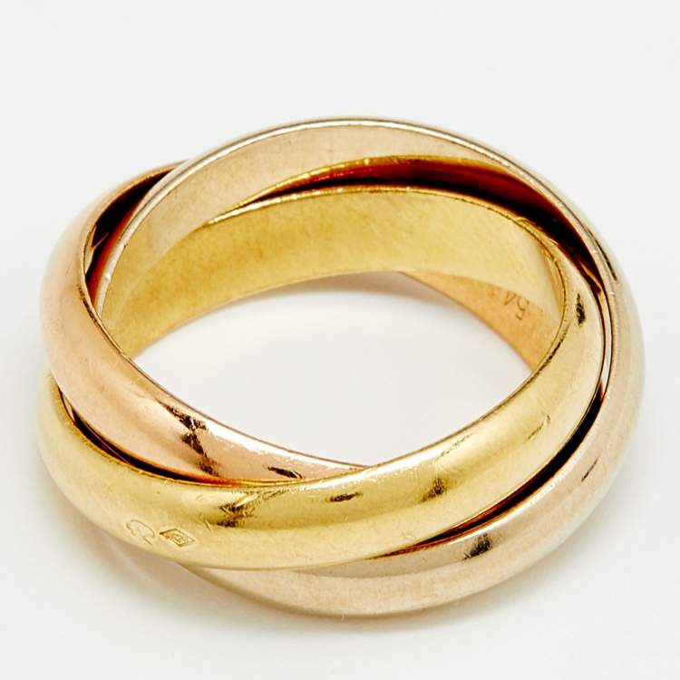 Pre Owned Cartier Trinity de Cartier 18k Three Tone Gold Rolling Ring Size 54