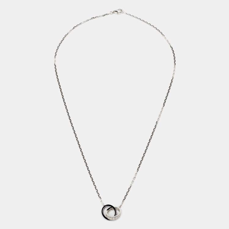 Pre Owned Cartier Love Interlocking Loop Diamond Ceramic 18K White Gold Necklace