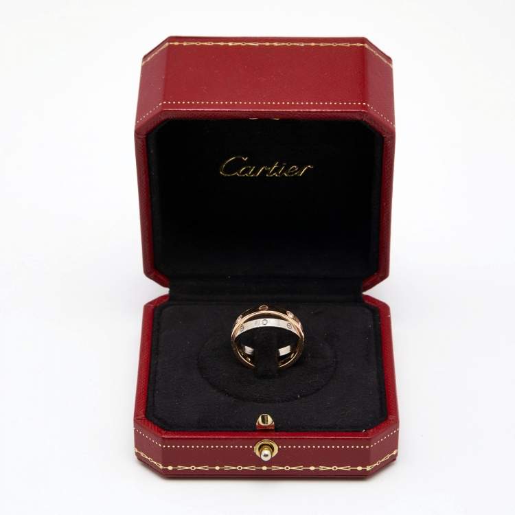Pre Owned Cartier Love Diamond 18k Two Tone Double Band Ring Size 51