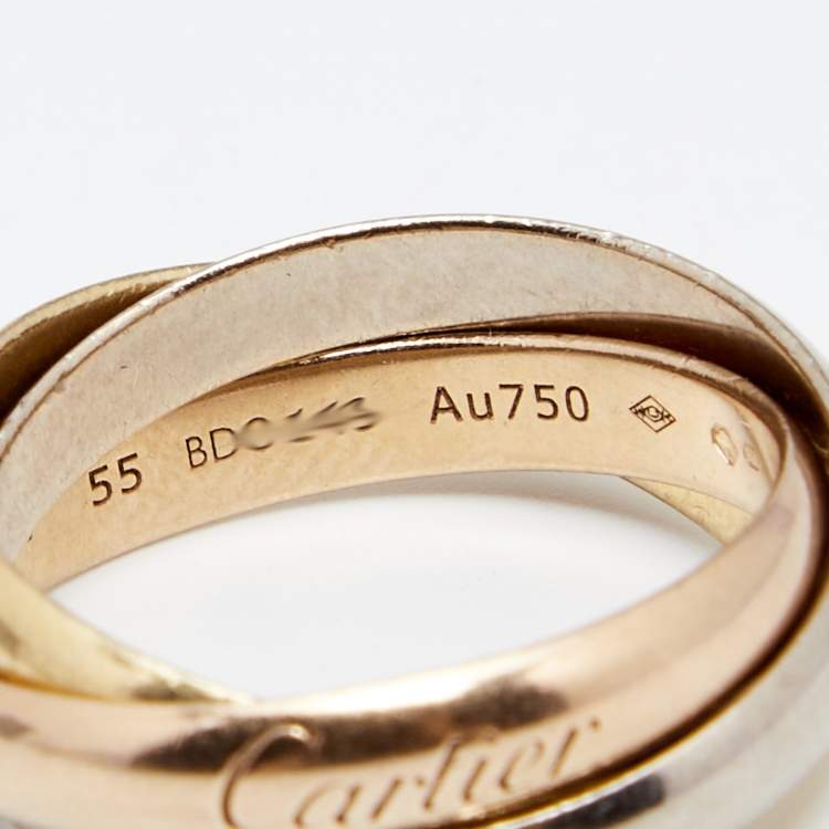 Pre Owned Cartier Trinity De Cartier Classic 18k Three Tone Gold Rolling Ring Size 55