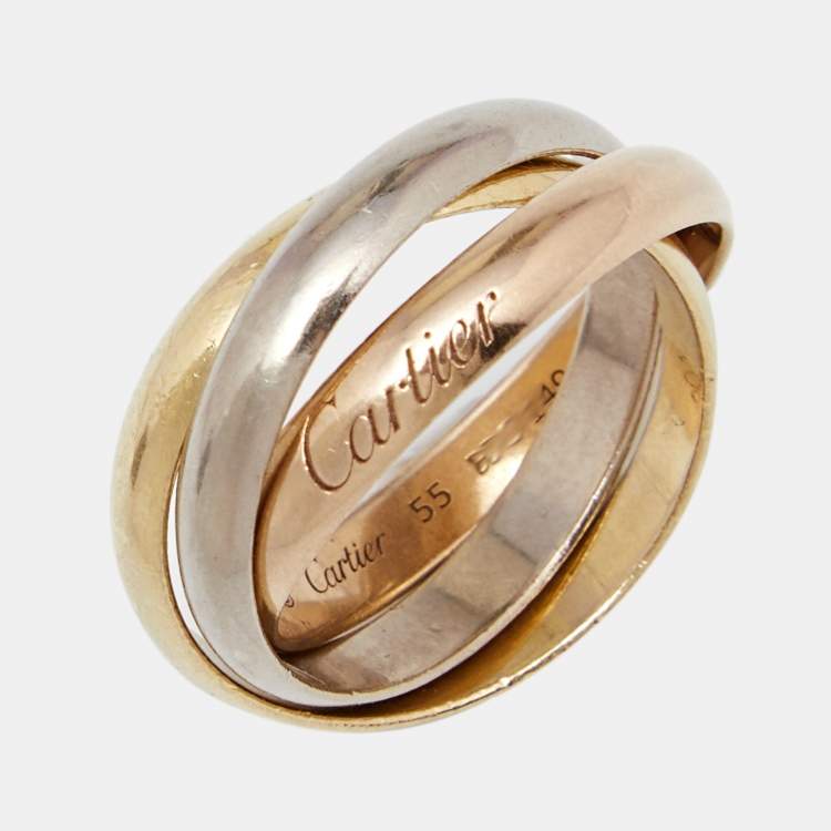 Pre Owned Cartier Trinity De Cartier Classic 18k Three Tone Gold Rolling Ring Size 55