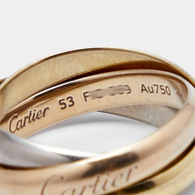 Pre Owned Cartier Trinity Classic 18k Three Tone Gold Rolling Ring Size 53