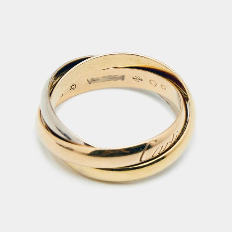 Pre Owned Cartier Trinity 18k Three Tone Gold Small Model Rolling Ring Size 48