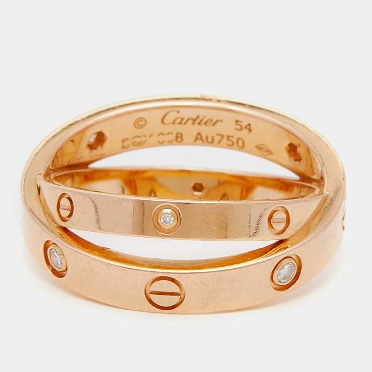 Cartier Love 6 Diamonds 18K Rose Gold Double Band Ring Size 54