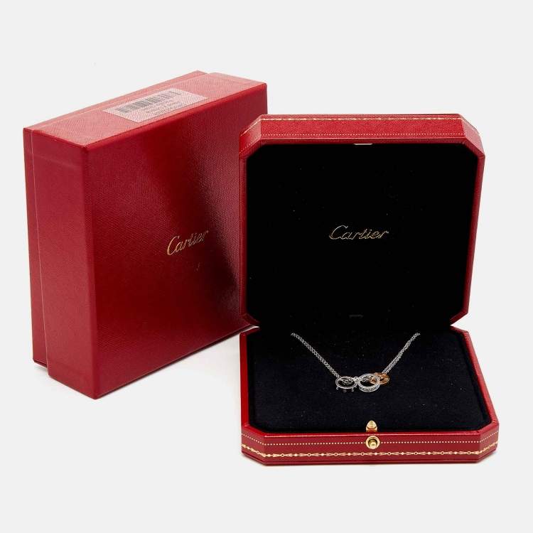 Pre Owned Cartier Love Diamonds 18k Two Tone Gold 3 Loop Double Chain Necklace