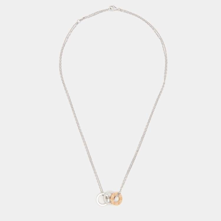 Pre Owned Cartier Love Diamonds 18k Two Tone Gold 3 Loop Double Chain Necklace