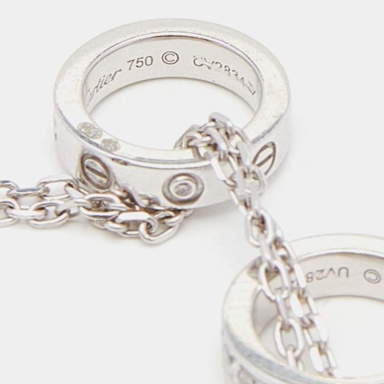 Pre Owned Cartier Love Diamonds 18k Two Tone Gold 3 Loop Double Chain Necklace