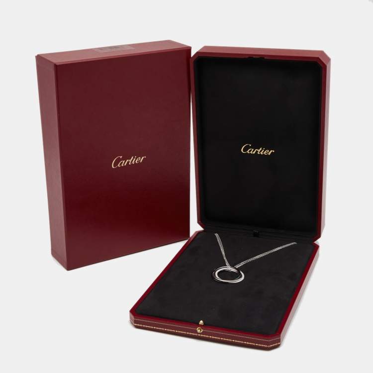 Pre Owned Cartier Trinity Diamonds Black Ceramic 18k White Gold Pendant Necklace