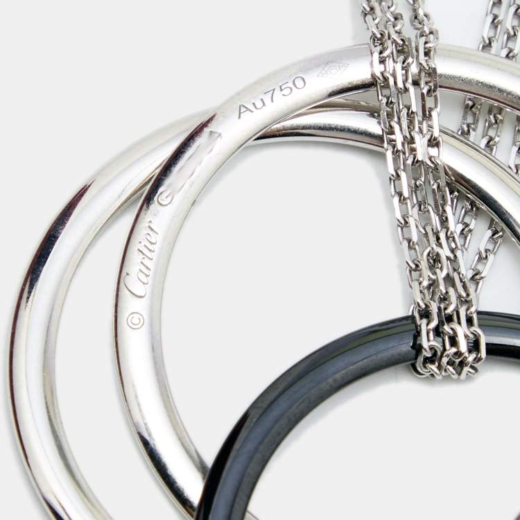 Pre Owned Cartier Trinity Diamonds Black Ceramic 18k White Gold Pendant Necklace