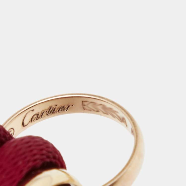 Pre Owned Cartier Trinity 18k Three Tone Gold Red Adjustable Cord Bracelet