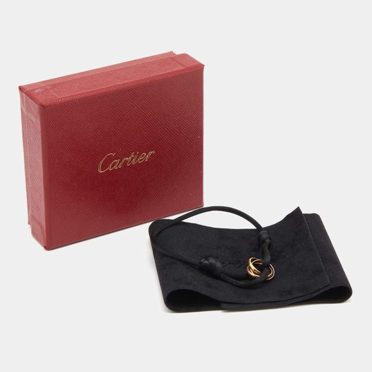 Pre Owned Cartier Trinity 18k Three Tone Gold Adjustable Black Cord Bracelet