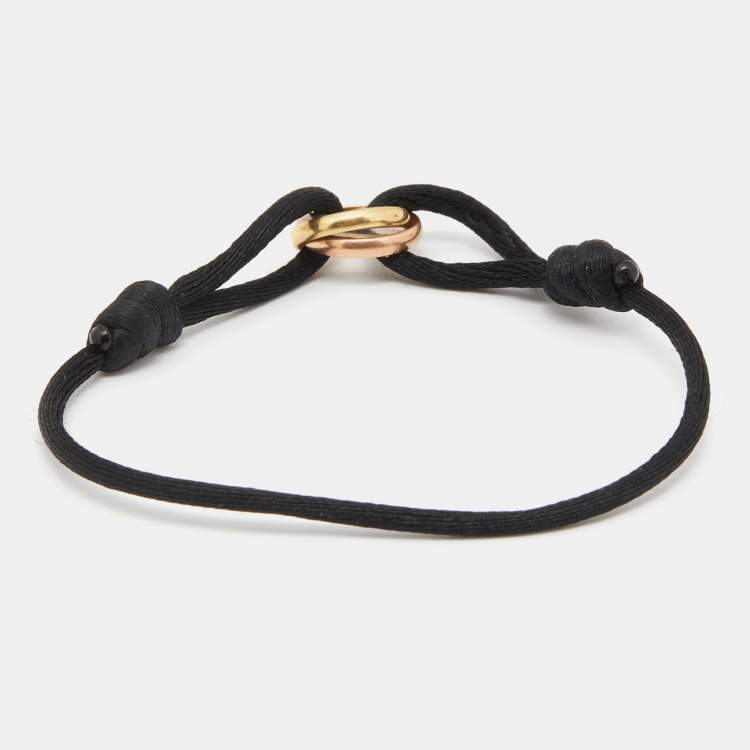 Pre Owned Cartier Trinity 18k Three Tone Gold Adjustable Black Cord Bracelet
