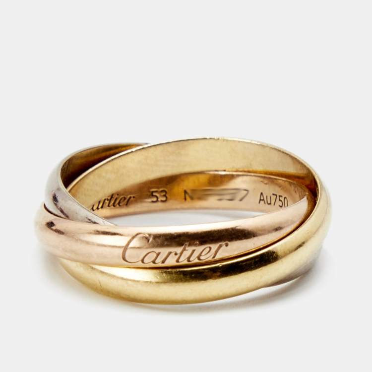 Pre Owned Cartier Trinity 18k Three Tone Gold Small Model Rolling Ring Size 53