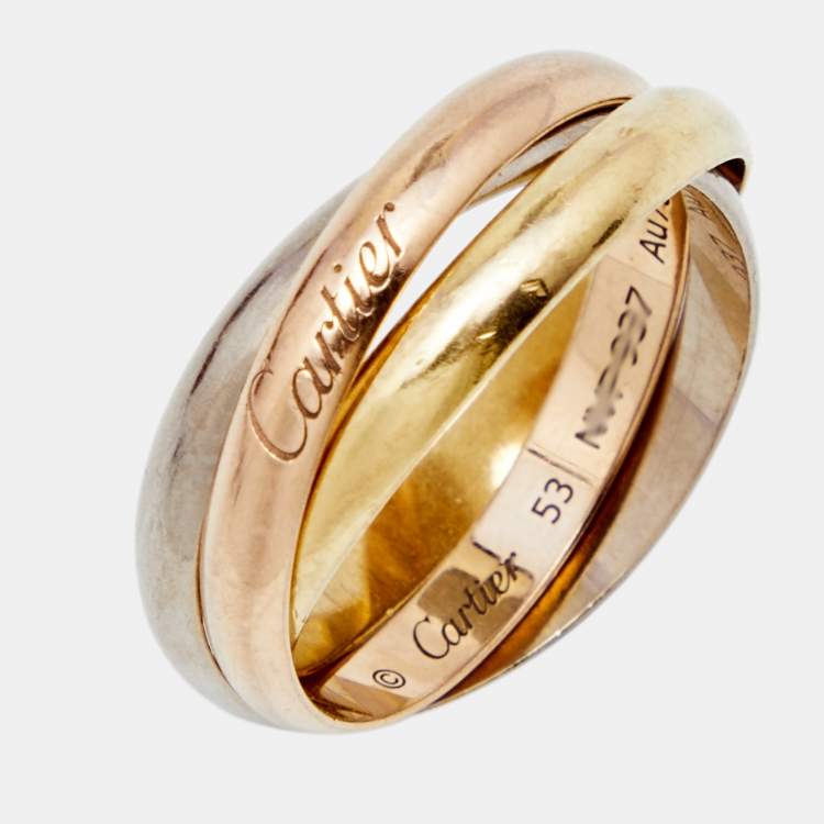 Pre Owned Cartier Trinity 18k Three Tone Gold Small Model Rolling Ring Size 53