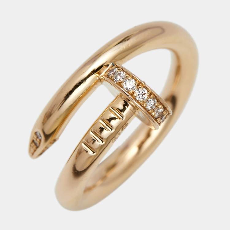Pre Owned Cartier Juste Un Clou Diamond 18k Rose Gold Ring Size 50